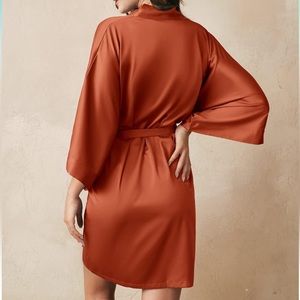 New United Women’s silk satin kimono robe Burnt Orange, Medium